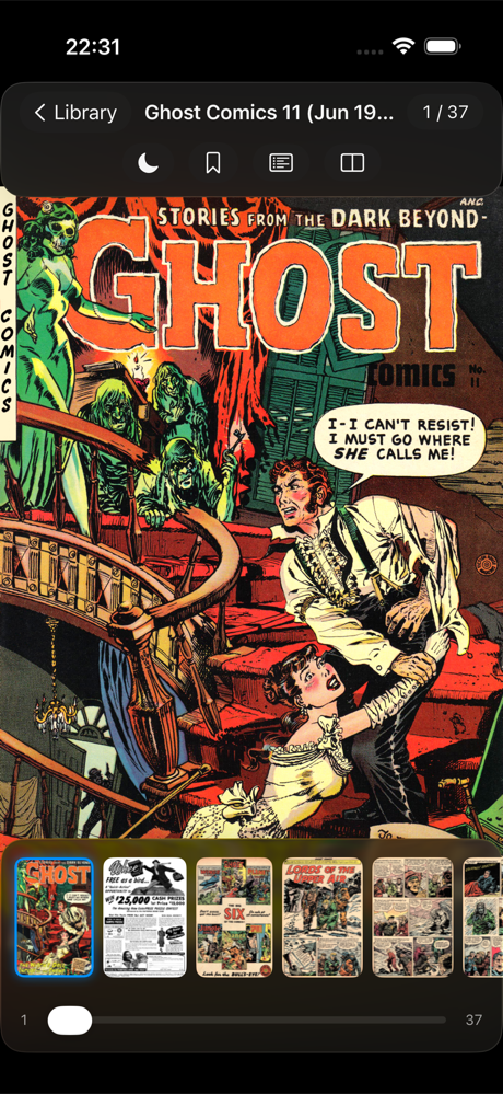 Ghost Comics cover displayed in the immersive reader on iPhone